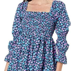 Lilly Pulitzer Mini Dress "Beyonca" 100% Cotton Spot Print Smocked Sz M